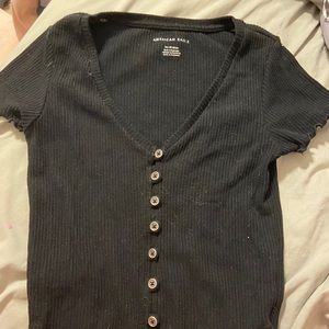 American Eagle Black Button Crop Top